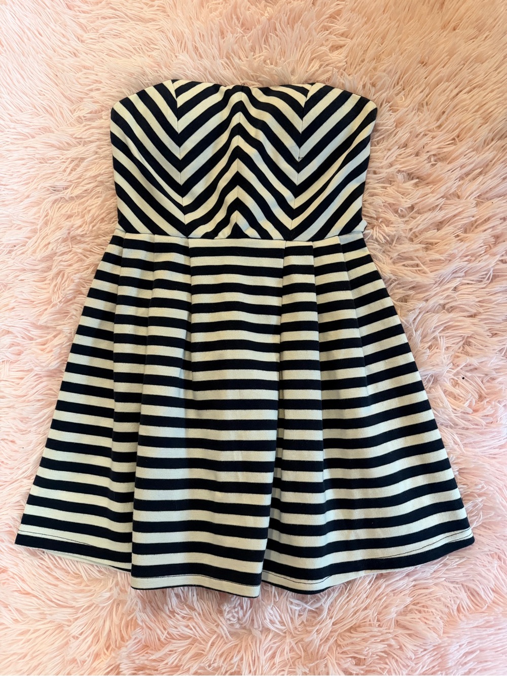 Strapless Blue and White Striped Fit-and-Flare Dress